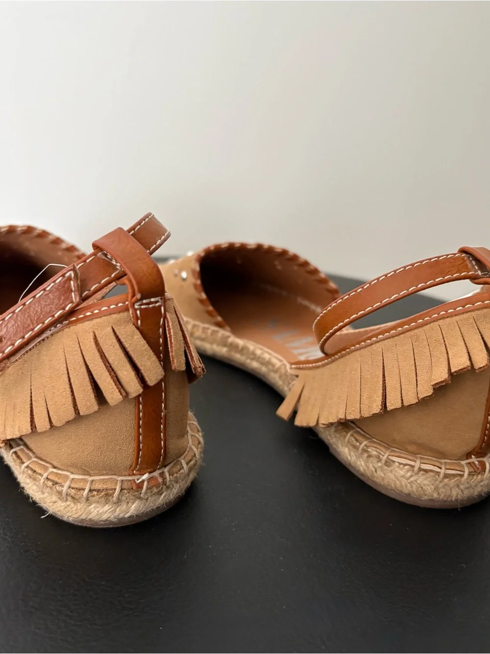 Sam & Libby Studded Tan Espadrille Flats with Ankle Strap - Women Sz 8